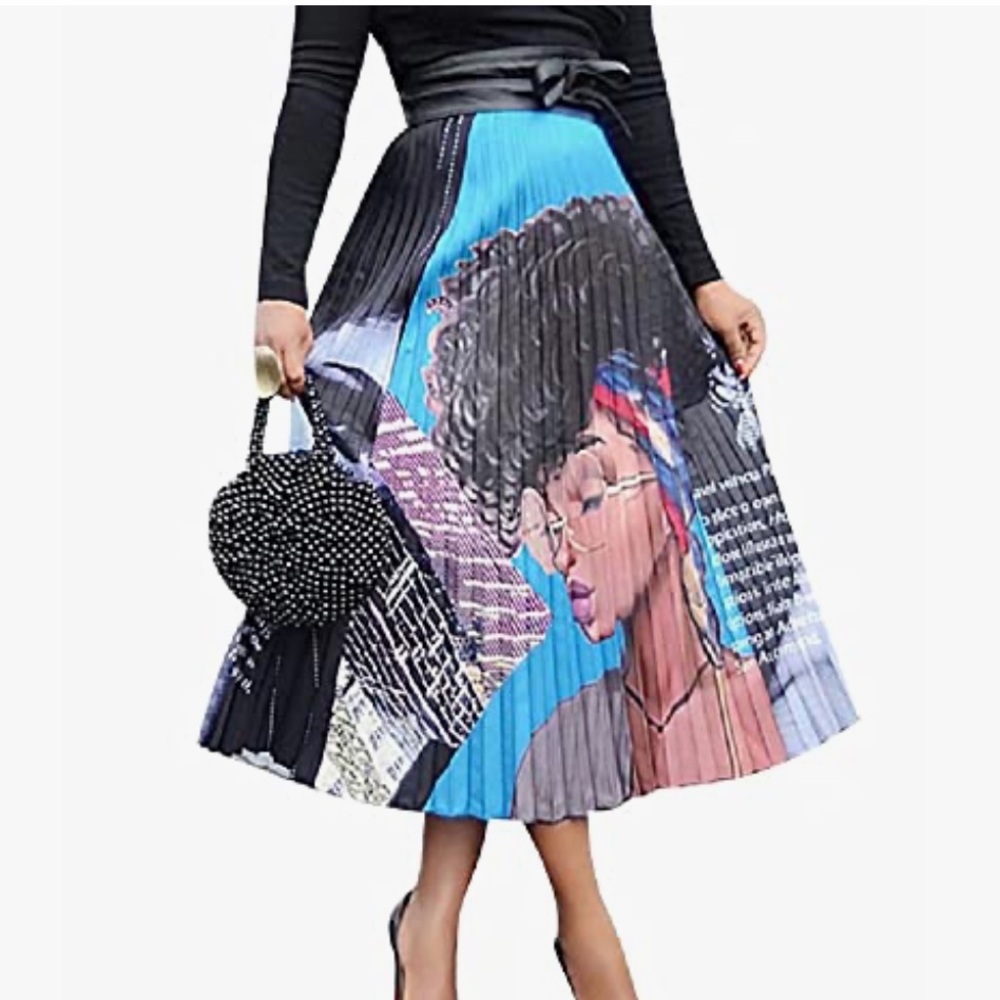 ThusFar Women's Graffiti Pleated Elastic Waist A-Line Swing Midi Skirt large - Picture 4 of 10